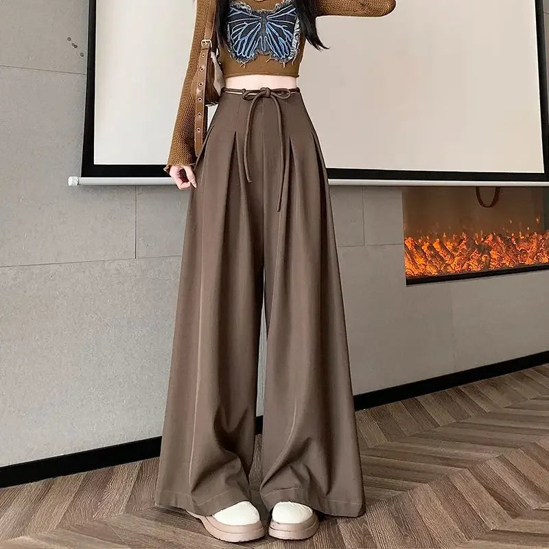 Gray Baggy Wide Leg Suit Pant Women's Pants Cotton Outfits All Medium Y2k Streetwear Slacks Vintage Classic Xxl Female Trousers