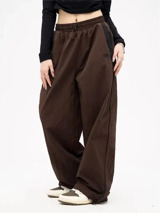 Women Baggy Cargo Pants Color Block Side Stripe Wide Leg Long Pants Parachute Sweatpants Techwear Joggers Oversized Y2K Trousers