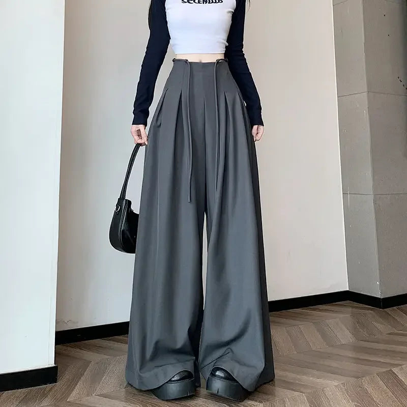 Gray Baggy Wide Leg Suit Pant Women's Pants Cotton Outfits All Medium Y2k Streetwear Slacks Vintage Classic Xxl Female Trousers