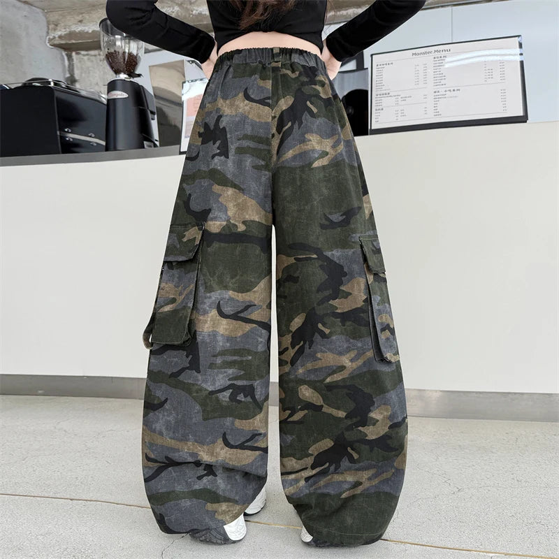 Children Baggy Camouflage Cargo Pants With Pocket For Girl Streetwear y2k Camo Trousers Kids Harajuku Korean Hip Hop Trackpants