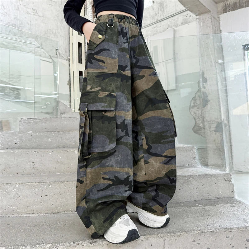 Children Baggy Camouflage Cargo Pants With Pocket For Girl Streetwear y2k Camo Trousers Kids Harajuku Korean Hip Hop Trackpants