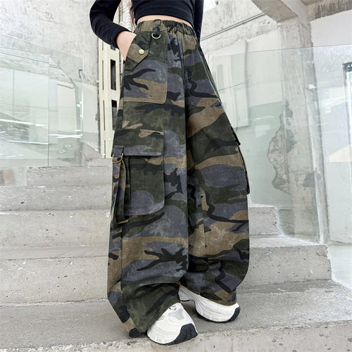 Children Baggy Camouflage Cargo Pants With Pocket For Girl Streetwear y2k Camo Trousers Kids Harajuku Korean Hip Hop Trackpants