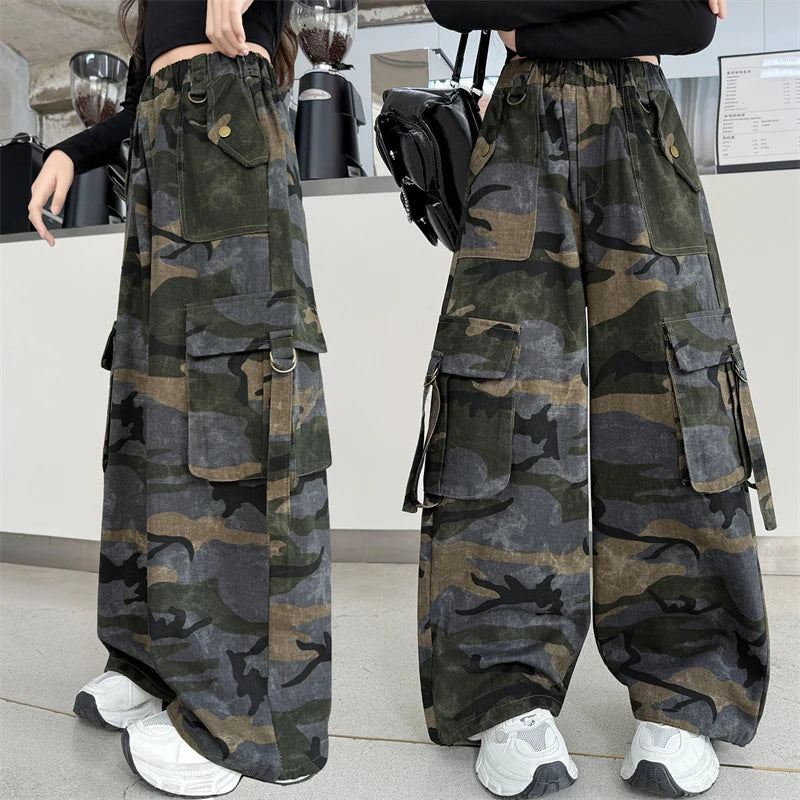 Children Baggy Camouflage Cargo Pants With Pocket For Girl Streetwear y2k Camo Trousers Kids Harajuku Korean Hip Hop Trackpants