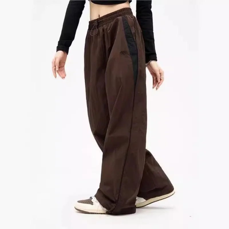 Women Baggy Cargo Pants Color Block Side Stripe Wide Leg Long Pants Parachute Sweatpants Techwear Joggers Oversized Y2K Trousers