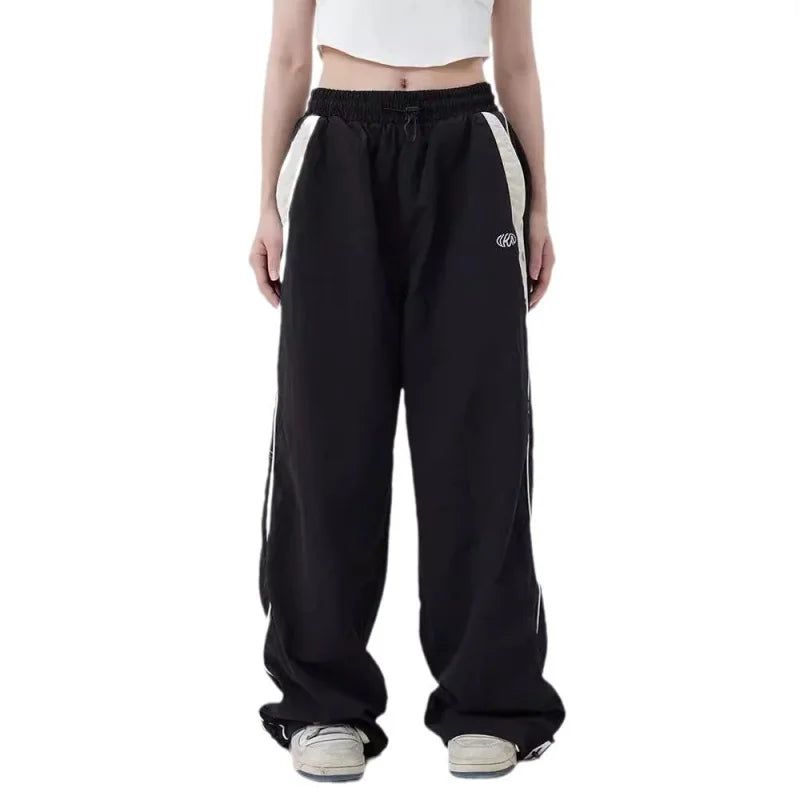 Women Baggy Cargo Pants Color Block Side Stripe Wide Leg Long Pants Parachute Sweatpants Techwear Joggers Oversized Y2K Trousers