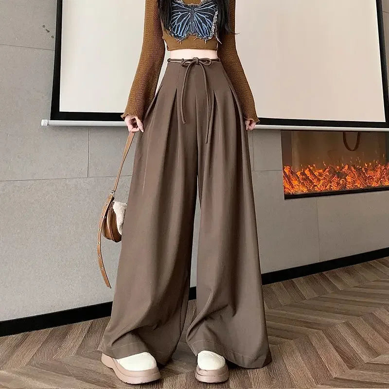 Gray Baggy Wide Leg Suit Pant Women's Pants Cotton Outfits All Medium Y2k Streetwear Slacks Vintage Classic Xxl Female Trousers