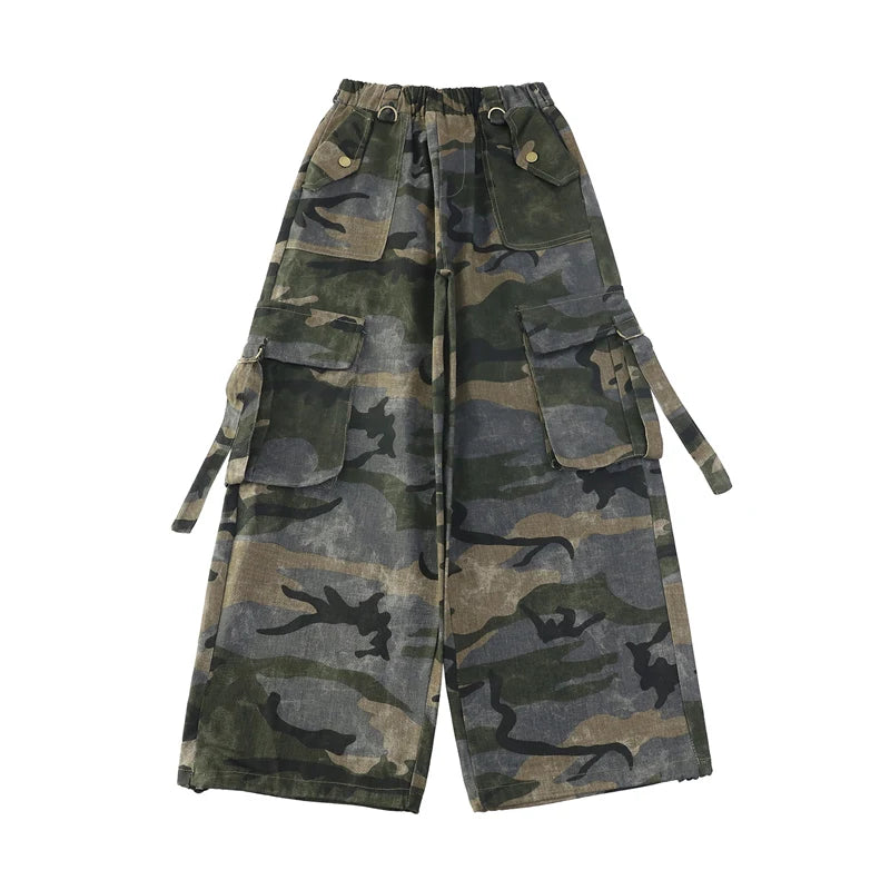 Children Baggy Camouflage Cargo Pants With Pocket For Girl Streetwear y2k Camo Trousers Kids Harajuku Korean Hip Hop Trackpants