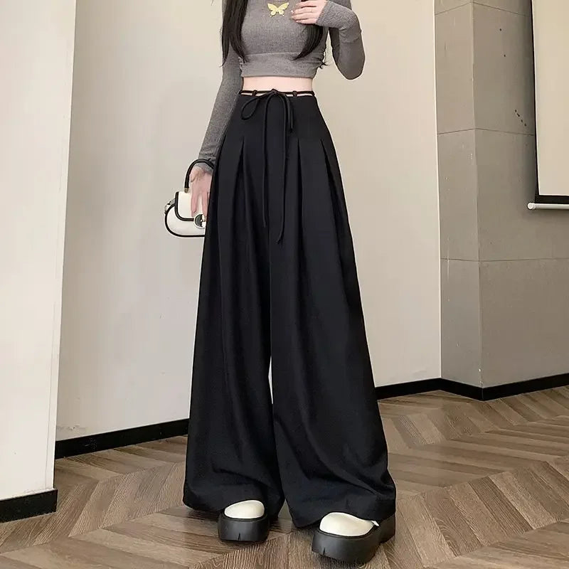 Gray Baggy Wide Leg Suit Pant Women's Pants Cotton Outfits All Medium Y2k Streetwear Slacks Vintage Classic Xxl Female Trousers