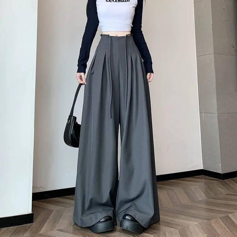 Gray Baggy Wide Leg Suit Pant Women's Pants Cotton Outfits All Medium Y2k Streetwear Slacks Vintage Classic Xxl Female Trousers